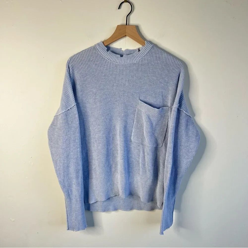 Revolve Pistola Women's Darya Distressed Sweater Light Blue Size Small